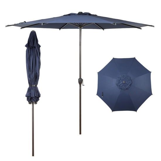 Picture of Abba Patio 9FT Lyon Outdoor Patio Umbrella Outdoor Table Umbrella with Push Button Tilt and Crank Market Umbrella 8 Sturdy Ribs UV Protection Waterproof for Garden Deck Backyard Pool Dark Blue
