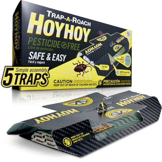 Picture of HOY HOY Trap A Roach - Bait Glue Traps, Great for Home with Kids & Pets Indoor, Sticky Pest Control Trap, Roach Killer, Made in Japan 5 Traps