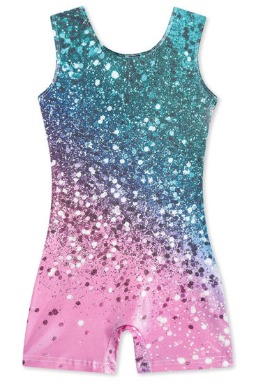 Picture of Funnycokid Gymnastics Leotards for Girls Dance Outfits Unitard Sparkly Clothes with Shorts, diamond 02, 5-6 Years