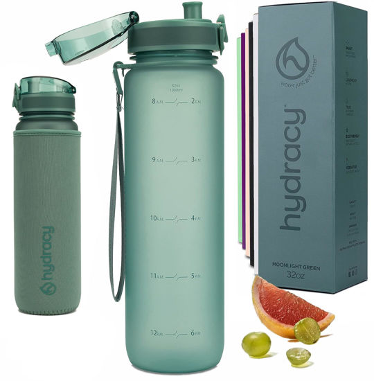 Picture of Hydracy Water Bottle with Time Marker -Large 32 oz BPA Free Bottle & No Sweat Sleeve -Leak Proof Gym Bottle with Fruit Infuser Strainer & Times to Drink -Ideal for Fitness Sports & Outdoors