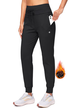 Picture of G Gradual Women's Fleece Lined Joggers High Waisted Water Resistant Thermal Winter Sweatpants Running Hiking Pockets(Black, M)