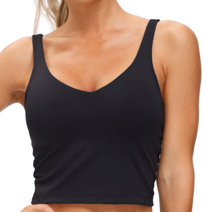 Picture of Women’s Longline Sports Bra Wirefree Padded Medium Support Yoga Bras Gym Running Workout Tank Tops (Black, Medium)