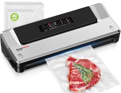 Picture of [Updated 2025] Bonsenkitchen Vacuum Sealer Machine + 40 Vacuum Bags, Fast-Compact/Multi-Functional Food Vacuum Sealer with External Vacuum System, Silver