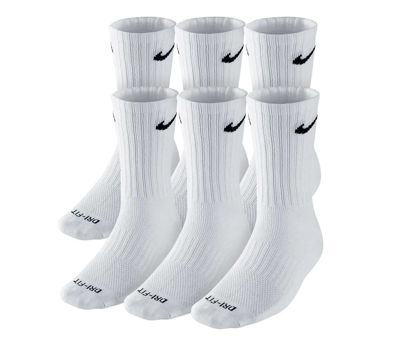 Picture of NIKE Dri-FIT Cushion Crew Training Socks (6 Pair) White With Traditional Black Swoosh Logo ADULT LARGE 8-12 UNISEX