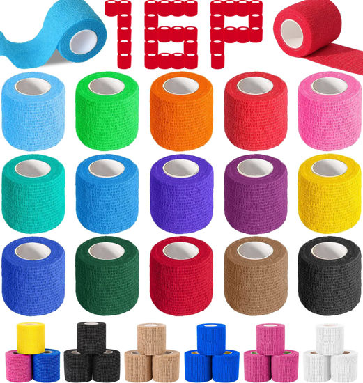 Picture of AZEN 16 Pack Self Adhesive Bandage Wrap, 2" X 5 Yards Elastic Cohesive Bandage Wrap, Color Athletic Tape, Vet Wrap, Ankle Tape, Tattoo Grip Tape Wrap