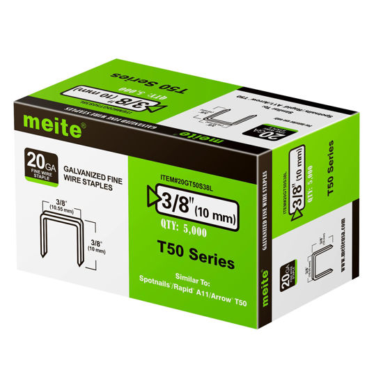 Picture of meite T50 Staples, 3/8 Inch Heavy Duty Staples for Staple Gun, 20 Gauge 3/8 Inch Crown Galvanized Upholstery Staples Staple Gun Staples (5,000 Counts)