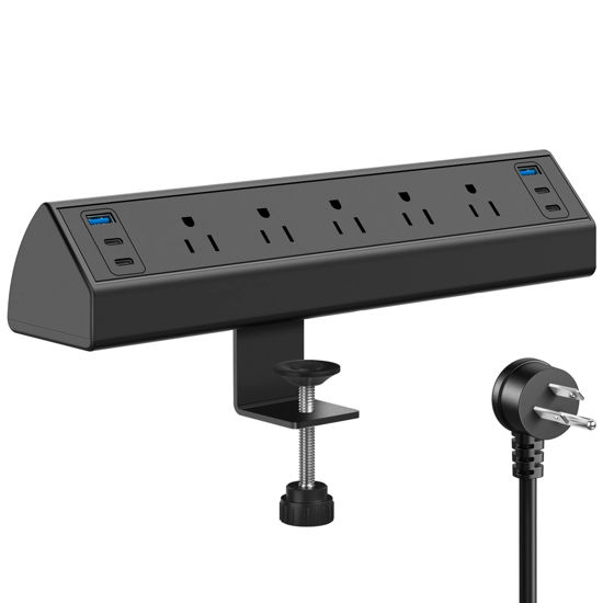 Picture of Desk Clamp Power Strip USB C,40W Total Fast Charging Station,4 PD 20W USB C Ports,Desk Edge Mount Power Strip 6 USB Ports 5 AC Outlets Surge Protector,6ft Cord,Fit 1.96" Tabletop Edge