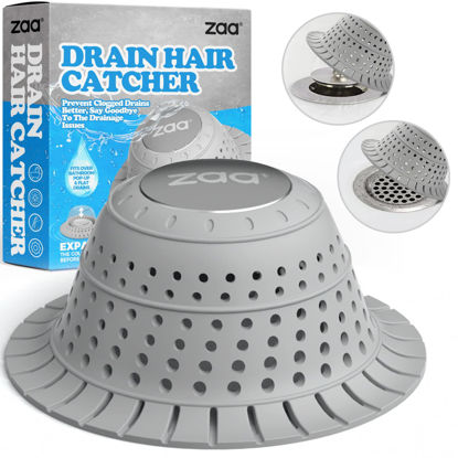 Picture of zaa Bathtub Drain Hair Catcher, Silicone Collapsible 1 Pack Drain Protector for Pop-Up and Regular Drains of Shower, Bathtub, Tub, Bathroom, Sink