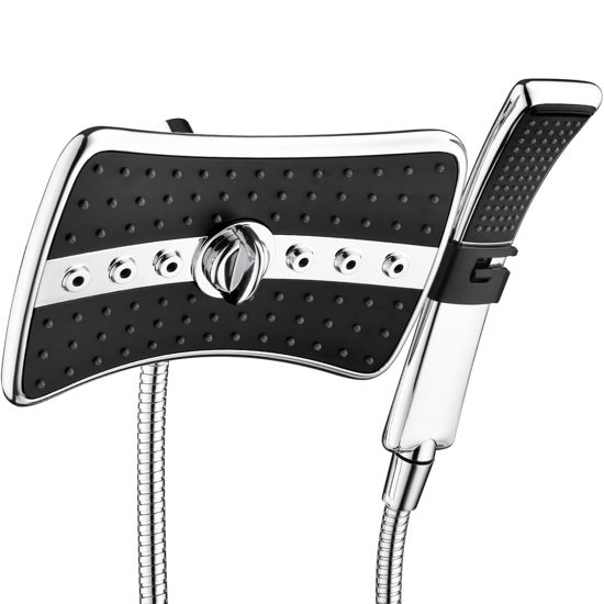Picture of BRIGHT SHOWERS Dual Shower Head Combo Set, Handheld Showerhead Rainfall Shower Head Combo with Black Face, 60 Inch Long Stainless Steel Shower Hose, Chrome