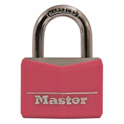Picture of Master Lock Pink Covered Aluminum Keyed Padlock with Steel Shackle, Lock for Gym or School Locker with 1-9/16 Inch Lock Body, 146D