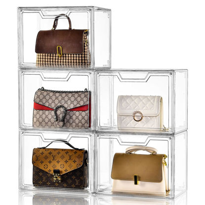 Picture of Stebopum Purse Organizer for Closet,Clear Acrylic Display Case for Handbag Organizer, Purse Storage Box with Magnetic Door, Plastic Storage Bins for Book, Collectibles, Cosmetic (5 Pack)