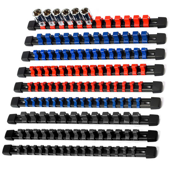 Picture of Reniteco Socket Organizer Drive ABS Tools-Socket Holder, Premium Quality 9 Pieces Holders Kit 1/4-Inch x 48 Clips, 3/8-Inch x 45 Clips, 1/2-Inch x 36 Clips