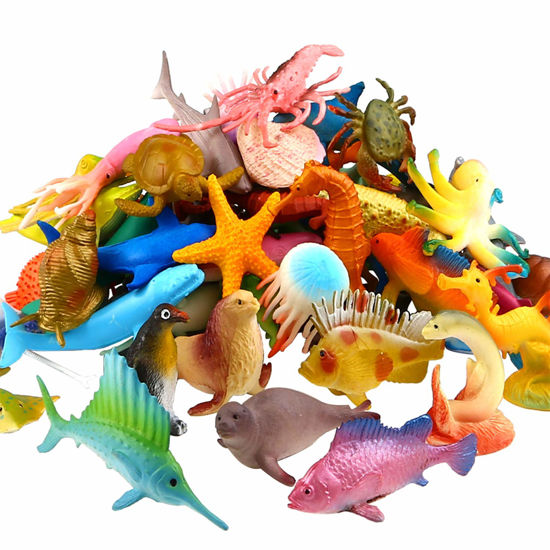 Picture of Funcorn Toys Ocean Sea Animal, 52 Pack Assorted Mini Vinyl Plastic Animal Toy Set, Realistic Under The Sea Life Figure Bath Toy for Child Educational Party Cake Cupcake Topper,Valentines Day Gift