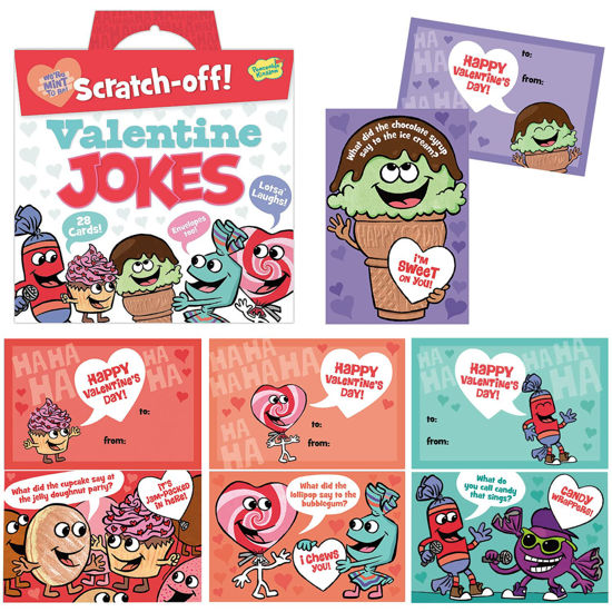 Picture of Peaceable Kingdom Valentines Cards for Kids Classroom, Set of 28 Valentines Day Gifts - Scratch off Jokes