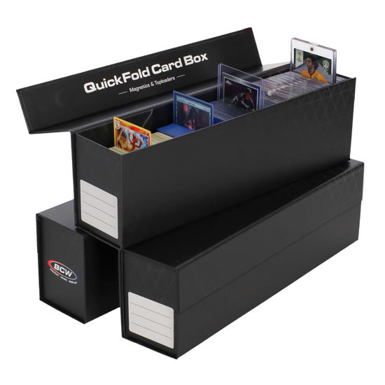 Picture of BCW QuickFold Card Boxes for Magnetics and Toploaders - Magnetic Closure Trading Card Storage Box | Fits 850-1200 Cards Each | Sleeved/Unlseeved Cards, Magnetic Card Holders | Easy Assemble - 3 Pack