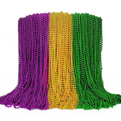 Picture of 100PCS Mardi Gras Beads, Green Purple Gold Metallic Mardi Gras Beads Necklaces Accessories Bulk, Mardi Gras Carnival Beads Necklace Accessories for Parade Throws Party Decorations Supplies Favors