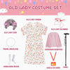 Picture of FAYBOX 9 pcs Old Lady Costume for Kids,100 Days of School Costume Old Lady Wig for Girls, Granny Grandma Dress Up