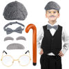 Picture of Yewong Kids Old Man Costume Beret Hat Mustache Eyebrows Inflatable Cane Glasses Bowite Grandpa 100 Days of School Cosplay
