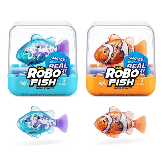 Picture of Robo Alive Robo Fish Robotic Swimming Fish (Teal + Orange) by ZURU Water Activated, Changes Color, Comes with Batteries, Amazon Exclusive (2 Pack) Series 3