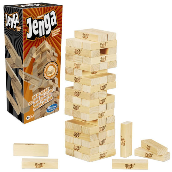 Picture of Hasbro Gaming Jenga Classic Game with Genuine Hardwood Blocks,Stacking Tower Game for 1 or More Players,Kids Ages 6 and Up