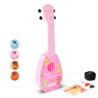 Picture of YOLOPARK 17" Kids Toy Guitar for Girls Boys, Mini Toddler Ukulele Guitar with 4 Strings Keep Tones Can Play for 3, 4, 5, 6, 7 Year Old Kids Musical Instruments Educational Toys for Beginner (Pink)