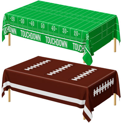 Picture of QZYL Football Party Decorations 2025, Disposable Football Tablecloth, 2 PCS Football Table Runner, Football Theme Table Cloth, Plastic Football Party Table Cover for Game Day Touchdown Party Supplies