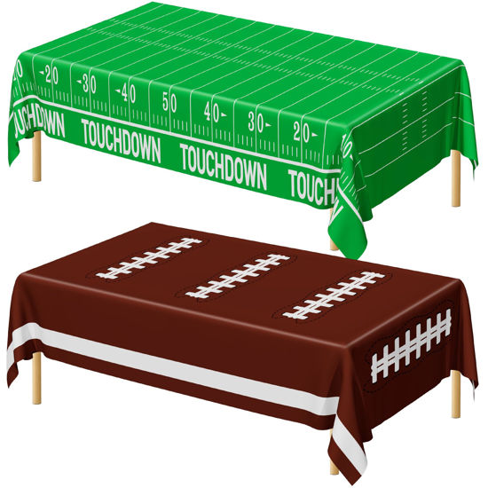 Picture of QZYL Football Party Decorations 2025, Disposable Football Tablecloth, 2 PCS Football Table Runner, Football Theme Table Cloth, Plastic Football Party Table Cover for Game Day Touchdown Party Supplies