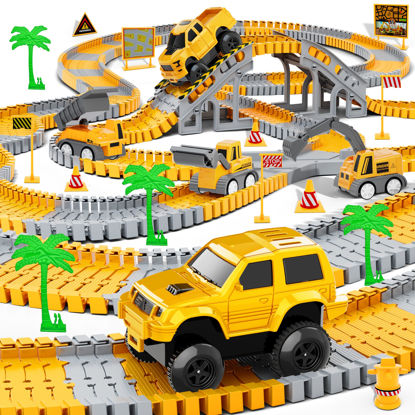 Picture of Kids Toys 253 PCS Construction Race Tracks Toy for 3 4 5 6 7 8 Year Old Boys Girls, 5 PCS Construction Truck Car and Flexible Track Play Set Create A Engineering Road Games Toddler Toys Birthday Gifts
