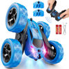 Picture of QUNREDA Remote Control Car, RC Cars Toys for Kids Ages 6-12, 4WD Stunt Car with LED Lights & 360° Flips, 2.4GHz, Upgraded USB-C Modular Batteries, 8-10 Year Old Boys 1-Blue