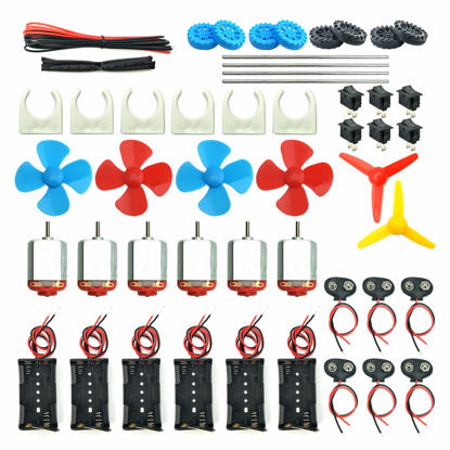 Picture of EUDAX 6 Set DC Motors Kit, Mini Electric Hobby Motor 3V -12V 25000 RPM Strong Magnetic with Shaft Propeller, 2 x AA Battery Holder,9V Battery Clip Connector,Plastic Wheels for DIY Science Projects