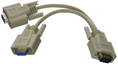 Picture of CableWholesale VGA Y Splitter Cable, One HD15 VGA to Two HD15 VGA Female Connectors on Monitor Y Cable, 28 AWG Single Shielded VGA Splitter Cord, Beige, 8 Inch