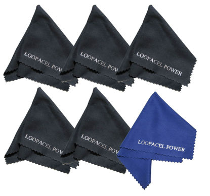Picture of 6 Microfiber Cleaning Cloths Ultra Smooth, Use for Delicate Tablets, LCD TVs, Cell Phones, Laptops, Cameras by Loopacell (5 Black and 1 Dark Blue)