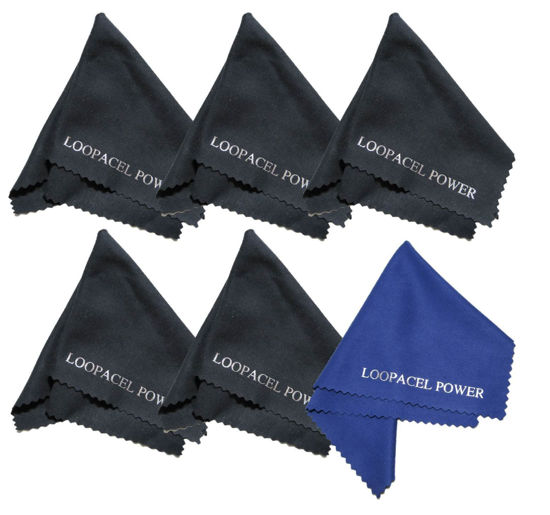 Picture of 6 Microfiber Cleaning Cloths Ultra Smooth, Use for Delicate Tablets, LCD TVs, Cell Phones, Laptops, Cameras by Loopacell (5 Black and 1 Dark Blue)