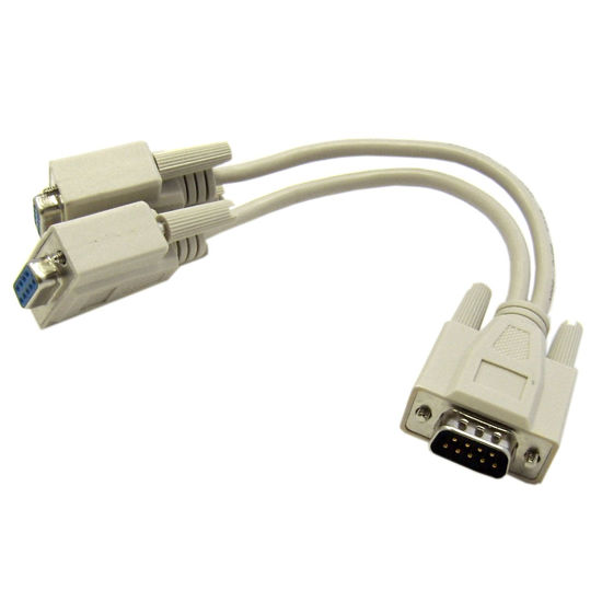 Picture of CableWholesale DB9 Serial Y Adapter, DB9 Male to Dual DB9 Female, 8 inch