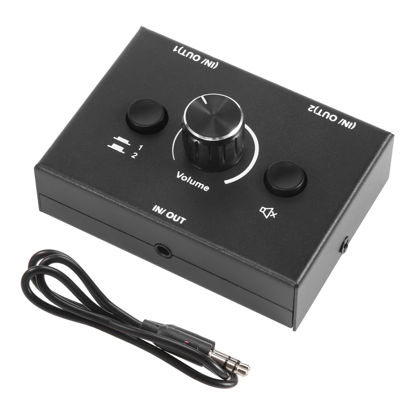 Picture of Luejnbogty 3.5mm Audio Switcher, 2 Input 1 Output/1 Input 2 Output Audio Splitter Switcher, Audio Switcher Box, One-Key Mute Button, black, 500051629