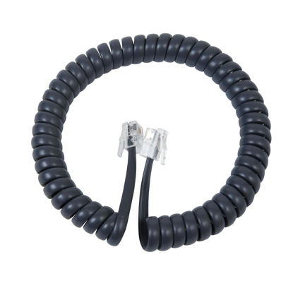 Picture of Cablesys Coiled Telephone Handset Cord for Use with PBX Phone Systems, VoIP Telephones - 6 Ft Uncoiled, Rj22, 1.5 Inch Lead on Both Ends, Metal Gray