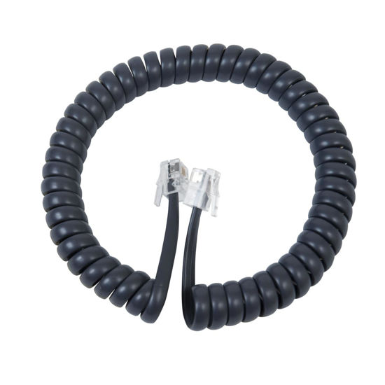 Picture of Cablesys Coiled Telephone Handset Cord for Use with PBX Phone Systems, VoIP Telephones - 6 Ft Uncoiled, Rj22, 1.5 Inch Lead on Both Ends, Metal Gray
