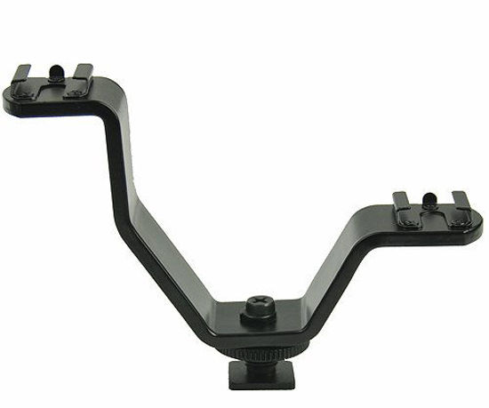 Picture of ePhoto Small DSLR Camera V Bracket with 2 Standard Flash Hotshoe Mounts for LED Panel Mice and LCD Monitor H629