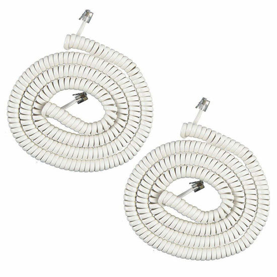Picture of iMBAPrice (Pack of 2) 3 to 25 Feet Long White Color Coiled Telephone Phone Handset Cable Cord