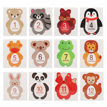 Picture of Biitfuu 12Pcs Baby Monthly Sticker Milestone Memories Photo Props Cartoon Animal Shaped for 1-12 Month Newborn Boys Girls