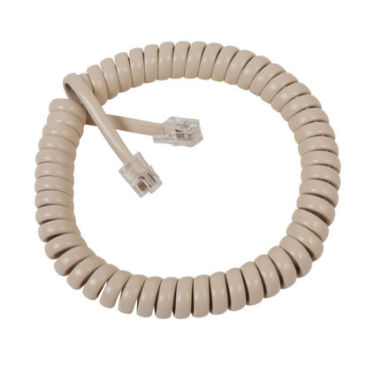 Picture of Cablesys Coiled Telephone Handset Cord for Use with PBX Phone Systems, VoIP Telephones - 6 Ft Uncoiled, Rj22, 1.5 Inch Lead on Both Ends, Ivory