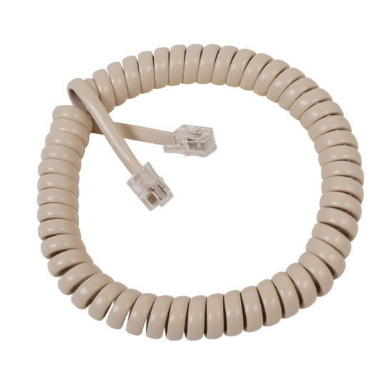Picture of Cablesys Coiled Telephone Handset Cord for Use with PBX Phone Systems, VoIP Telephones - 6 Ft Uncoiled, Rj22, 1.5 Inch Lead on Both Ends, Ivory
