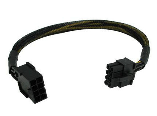 Picture of 12" 8-Pin PCI-Express PCI-E Video Card Power Male to Female Extension Cable with Black Sleeve