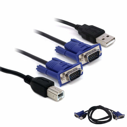 Picture of CableVantage USB VGA KVM Switch Computer Cable, 15 Pin VGA Cable Male to Male and USB A to B Printer Cable Cord for PC Printer Keyboard Mouse Monitor 5ft/1.5m