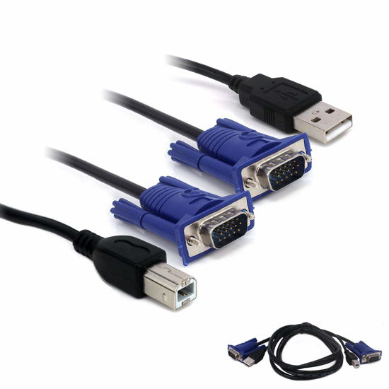 Picture of CableVantage USB VGA KVM Switch Computer Cable, 15 Pin VGA Cable Male to Male and USB A to B Printer Cable Cord for PC Printer Keyboard Mouse Monitor 5ft/1.5m
