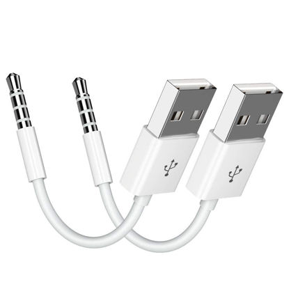 Picture of iPod Shuffle Cable, 2 Pack 3.5mm Jack/Plug to USB USB Power Charger Sync Data Transfer Cable for iPod Shuffle 3rd 4th MP3/MP4