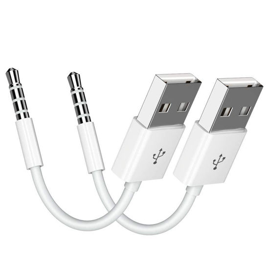 Picture of iPod Shuffle Cable, 2 Pack 3.5mm Jack/Plug to USB USB Power Charger Sync Data Transfer Cable for iPod Shuffle 3rd 4th MP3/MP4