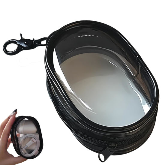 Picture of Charging Cable Storage Bag - Transparent Compact Organizer for Travel, Data Cables, Headphones & More | Mini Cord and Charger Organizer (A-Black)