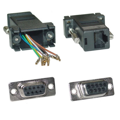 Picture of CableWholesale DB9 to RJ45 Modular Adapter - F/F - Serial Adapter, DB9 Female to RJ45 Female Jack, Black, DB9 RJ45 Adapter, RJ45 to DB9 Female Serial RS232 Modular Adapter