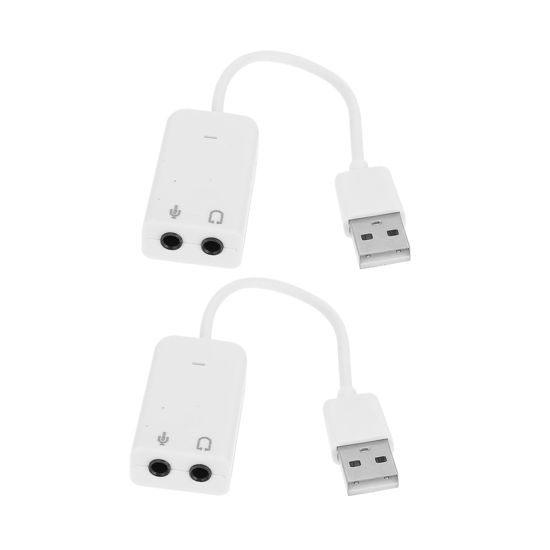 Picture of Mikikit 2pcs USB Sound Card for Laptop USB Sound Card Adapter External Sound Card for Laptop USB Sound Card 7.1 External Audio Card Durable Sound Card Computer White with Line